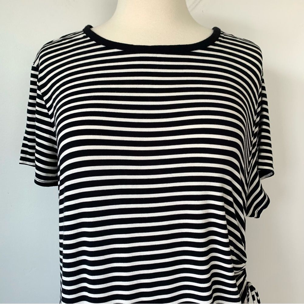 GAP Short Sleeve Striped Ruched Side Midi Dress Size Large - Picture 3 of 9